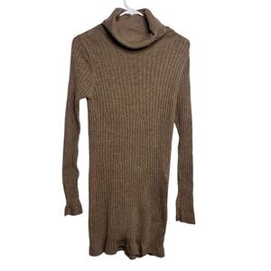 Social Bee Turtleneck Ribbed Long Sleeve Sweater Dress Brown Size Small